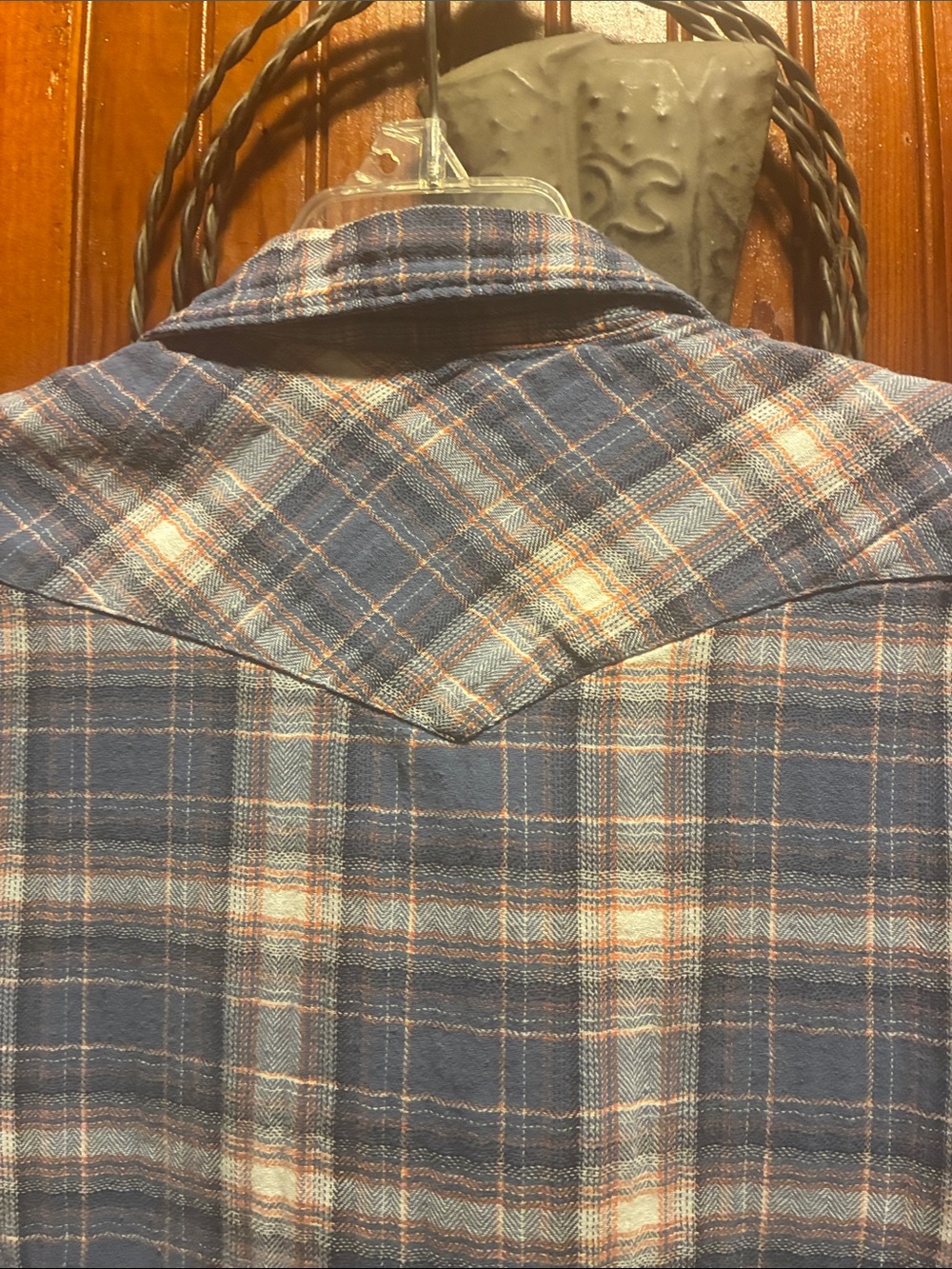 Shyanne Navy & Orange Plaid Shirt with Patterned Collar - Picture 7 of 9